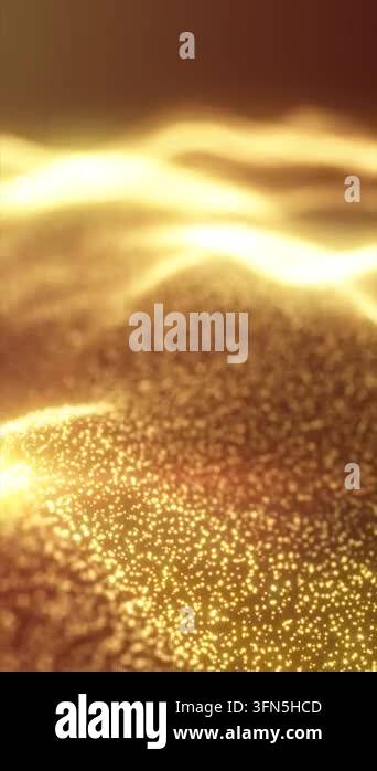 Abstract golden particle landscape with luminous flowing waves ...