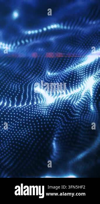 Abstract blue particle wave formed by glowing dots and flowing lines ...
