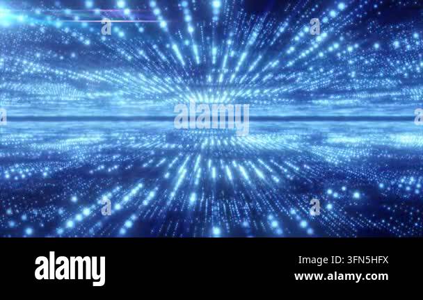 Abstract blue energy hi-tech lines and digital particles fly in a ...