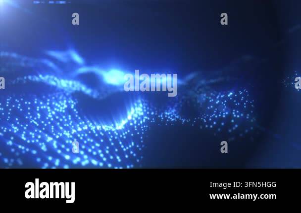 Blue abstract digital background with glowing particles and wave ...