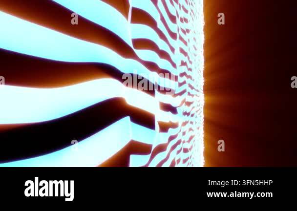 A surreal abstract landscape with wavy, glowing blue and orange ...