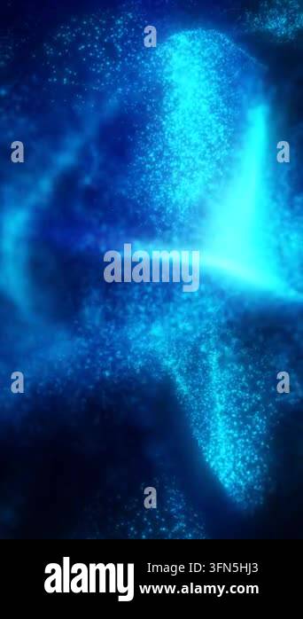 Bright cyan particles form flowing abstract waves and cloudlike folds ...