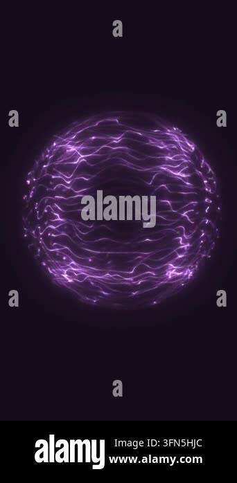 Thin purple light trails form a glowing abstract sphere against a dark ...