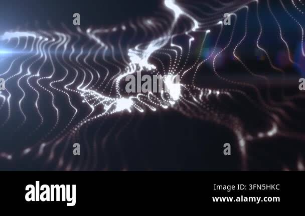 Abstract white particle lines and glowing dots forming a futuristic ...
