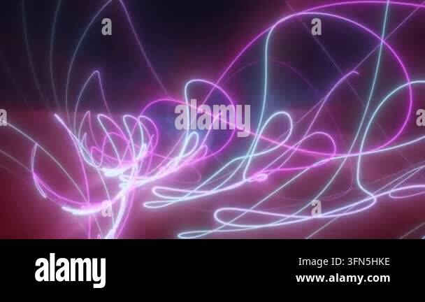 Abstract blue and purple glowing neon energy laser lines flying on a ...