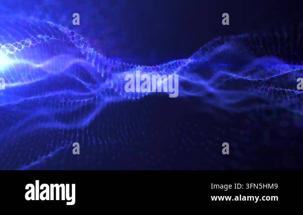 Abstract blue wave light pattern resembling a digital or organic flow ...