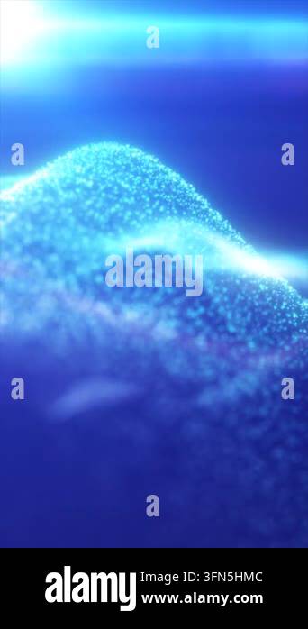 Flowing blue and cyan particles form a luminous abstract wave with soft ...