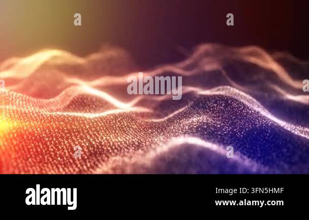 Warm orange and blue glowing particle waves with sparkling dots and ...