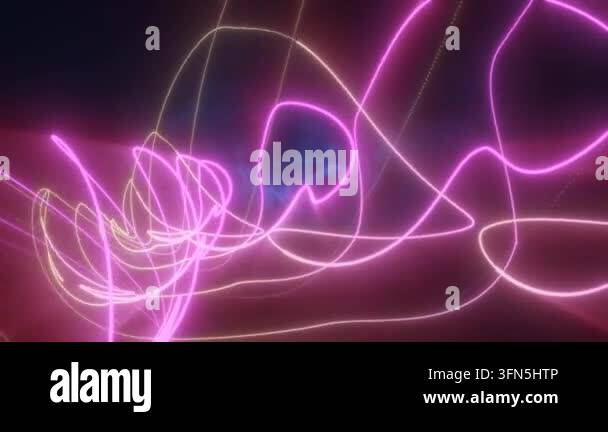 Abstract blue and purple glowing neon energy laser lines flying on a ...