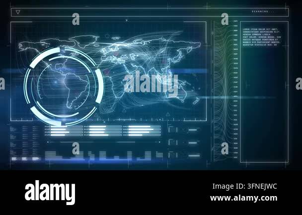 Animation of scope scanning over data processing on black background ...