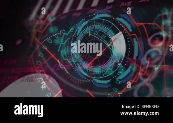 Animation of scope scanning over data processing on black background ...