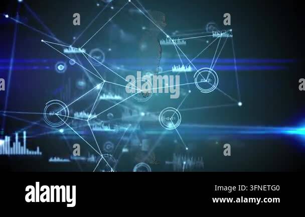 Animation of network of connections and data processing over dark ...