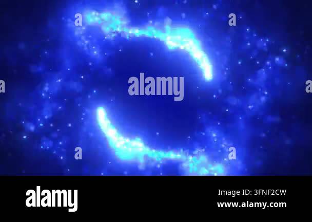 Abstract blue energy ring forming in space, glowing particles encircle ...