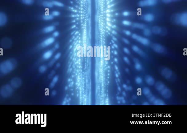 Abstract digital space with glowing blue particles and light rays ...
