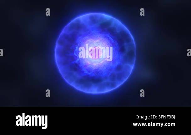 Abstract energy blue sphere atom with electrons flying glowing ...