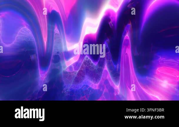 Abstract purple bright glowing background with iridescent waves of ...