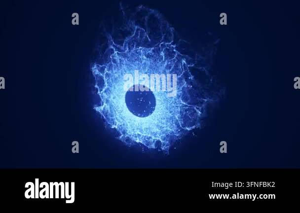 Glowing blue energy sphere dispersing particles in a digital abstract ...
