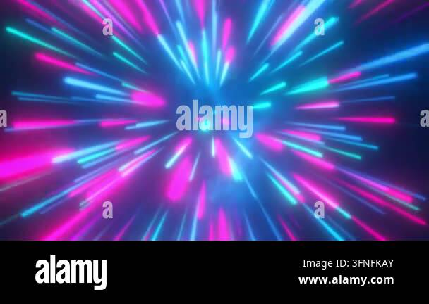 Exploding neon trails in pink and cyan burst outward from a central ...