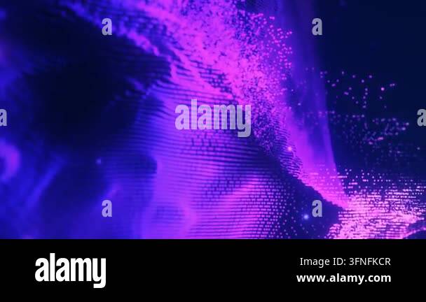 Abstract purple data wave made of glowing particles and flowing grid ...