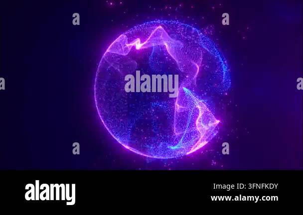 A glowing digital sphere made of neon pink and blue particles Stock ...