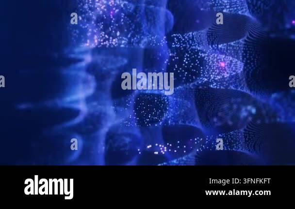 Abstract 3D visualization of floating particles and mesh waves Stock ...