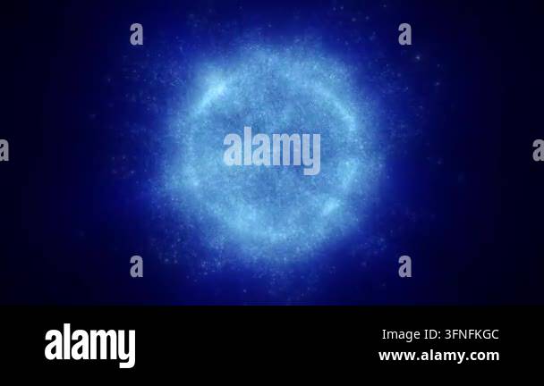 Digital cloud of tiny glowing blue particles forming a cosmic ring ...