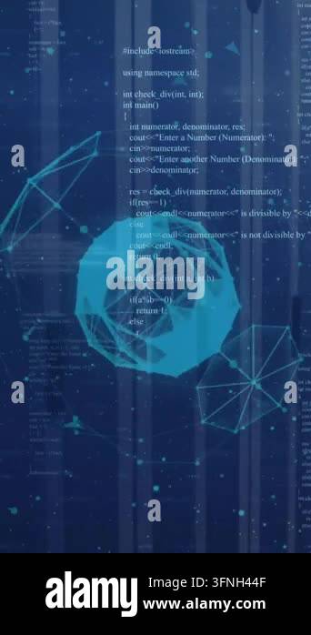 Animation of globe of connections and data processing over server room ...