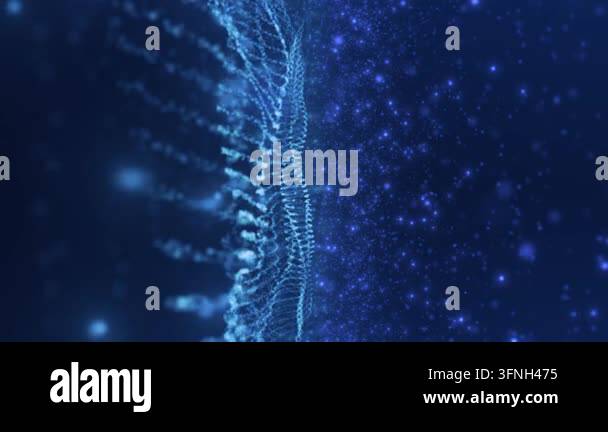 Abstract blue digital landscape with glowing particles and a futuristic ...