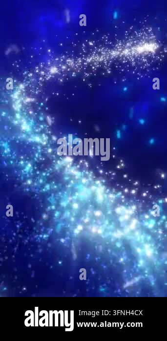 Glowing white and cyan particles form flowing waves with radiant light ...