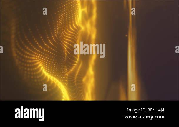Abstract digital landscape of glowing golden particles forming wavy ...