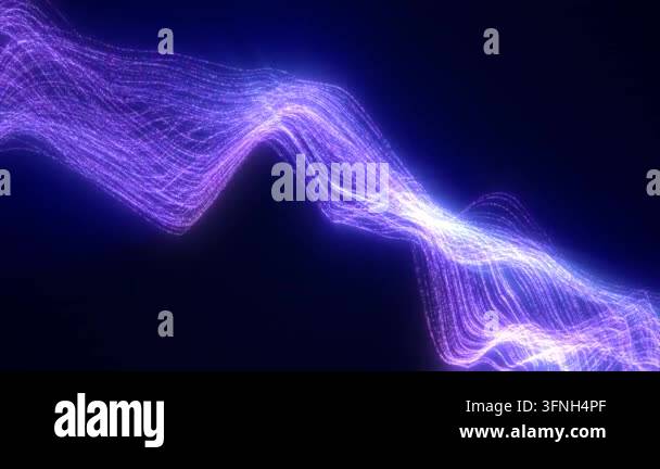 Shimmering purple digital wave ribbons made of glowing particles ...