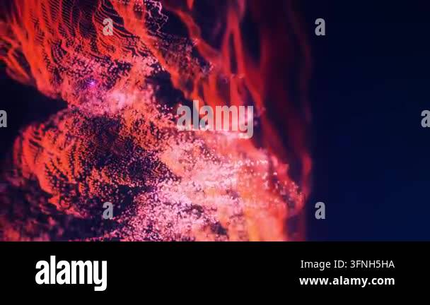 Vivid abstract landscape of red and purple particles forming digital ...