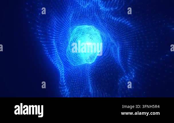 Abstract blue digital particle grid forming a luminous wave Stock Video ...
