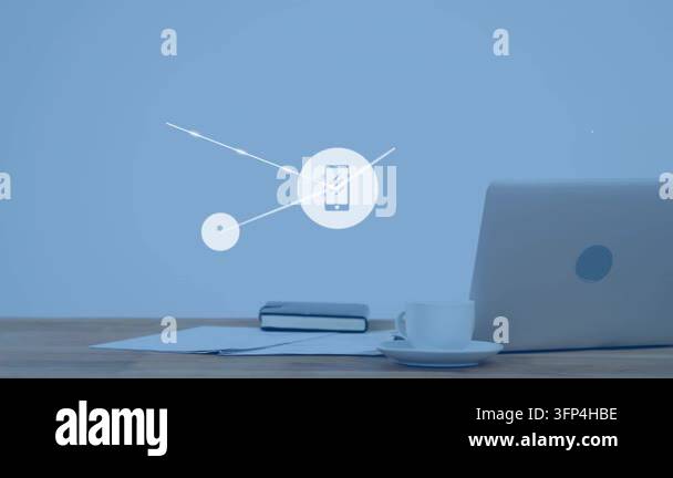 Connection Computer Stock Image Animation of network of connections over laptop on desk. global ...