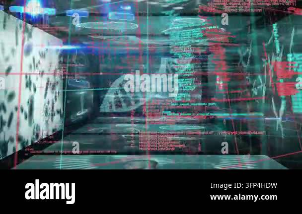 Comp Animated Background Animation of diverse data processing and dna on digital screens on ...