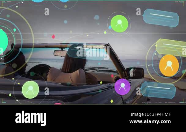 HUD icons appearing passenger reaching mirror or dashboard, driver ...