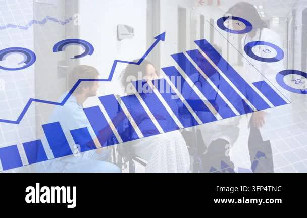 Animated barchart rising and sweeping urging care team leaning and ...