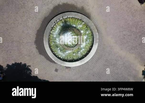 Geometric Numbers Design Drone top down view of a circular fountain in Vrnjacka Banja ...