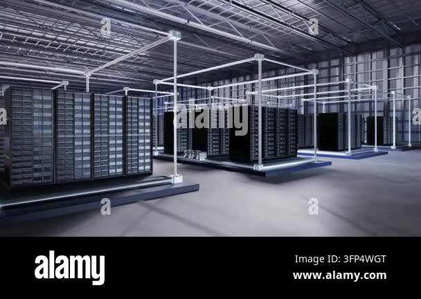 Data center interior or server room inside full with racks 4k footage ...