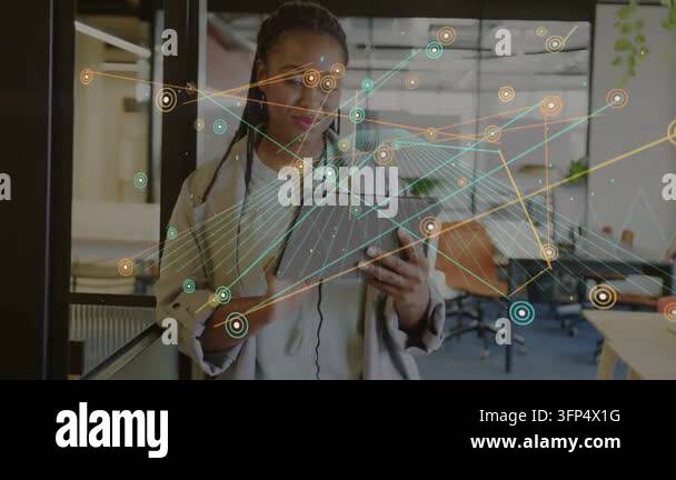 Overlay Html Over Video Woman tapping tablet and causing network overlay growing dense over her ...