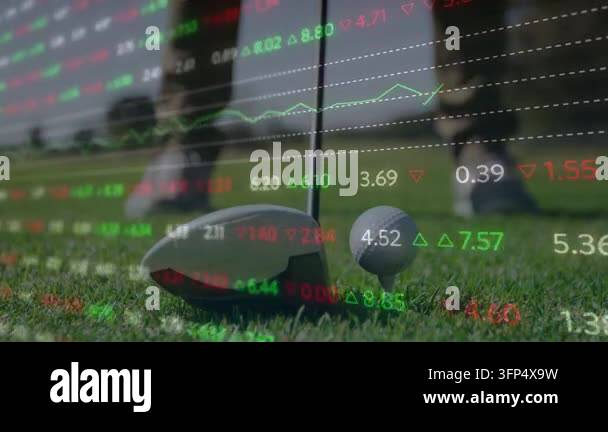 Male golfer shifting, swinging club striking ball to drive while stock ...
