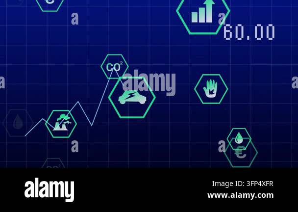 Energy dashboard receiving live feed tracing graph pulsing hex icons ...