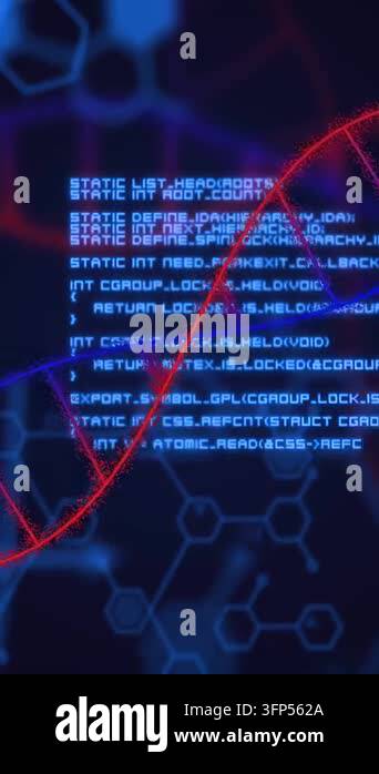Vertical video: Code sparking red blue helix moving nodes popping lines ...