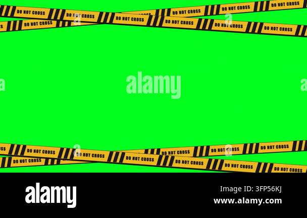 Yellow do not cross warning caution tape frame border on green screen ...