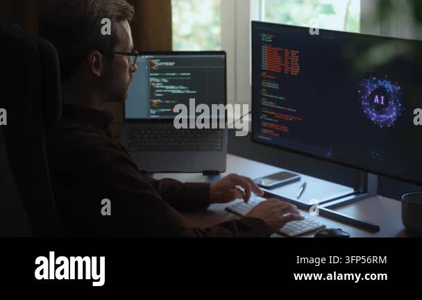 Professional programmer using an AI coding assistant or Artificial ...