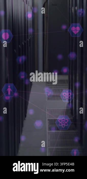 Animation of network of connections over computer servers. Global ...