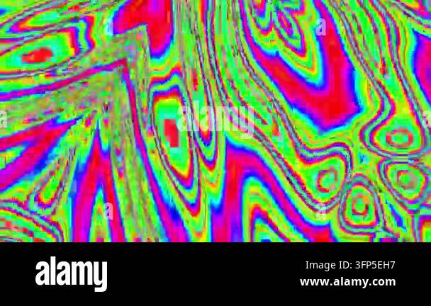 A vibrant, psychedelic abstract pattern featuring swirling neon colors ...