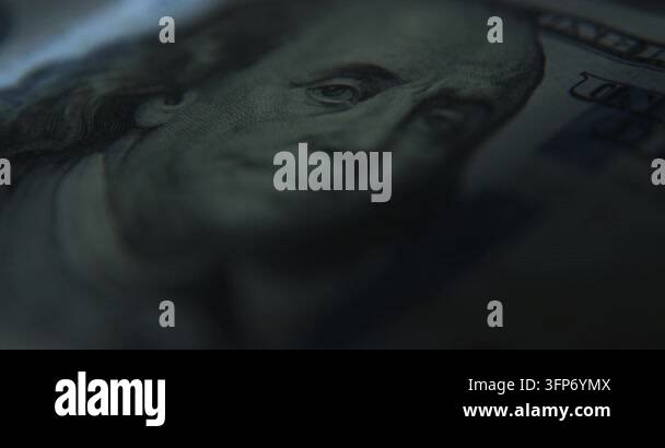Vector Image Banknote Extreme macro close-up of a hundred US dollar banknote in dark ...