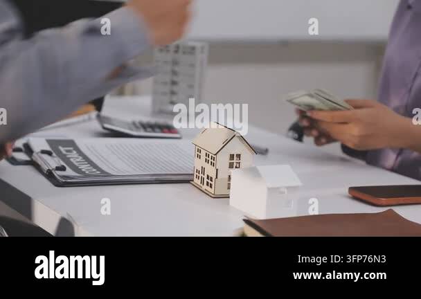 Insurance Customer Vector real estate agent giving house model to customer in office, real estate ...