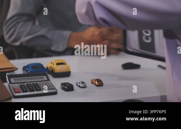 Insurance Customer Vector businessman in car dealership with calculator Stock Video Footage - Alamy